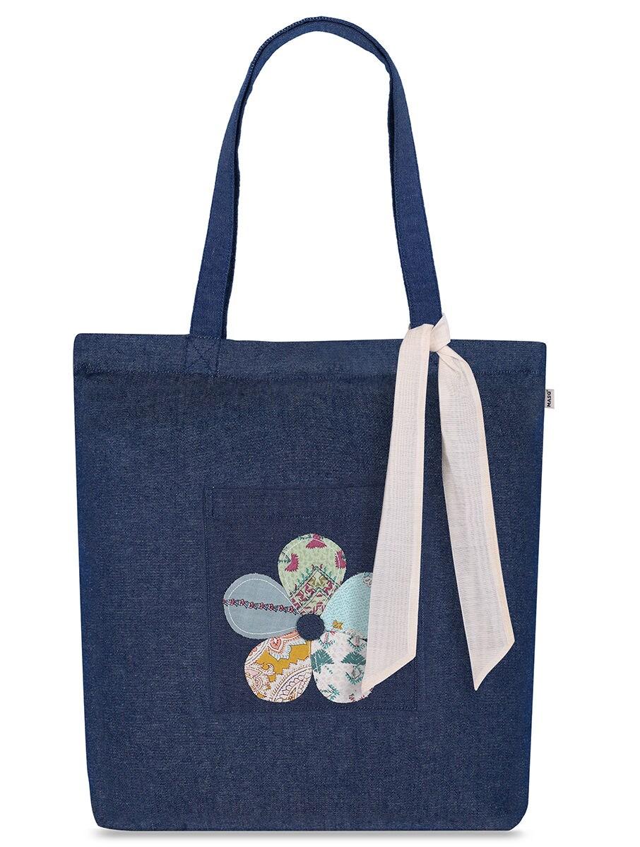 women blue canvas tote bag
