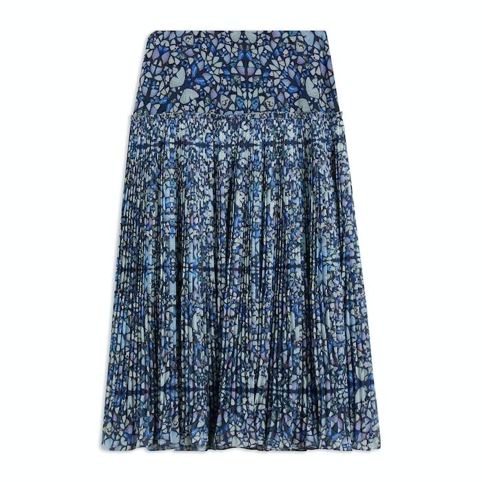women blue corrugated pleat midi skirt