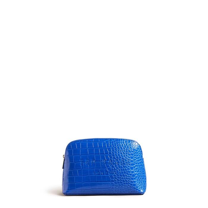 women blue croc-skin patterned debossed makeup bag