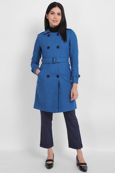 women blue textured casual jacket