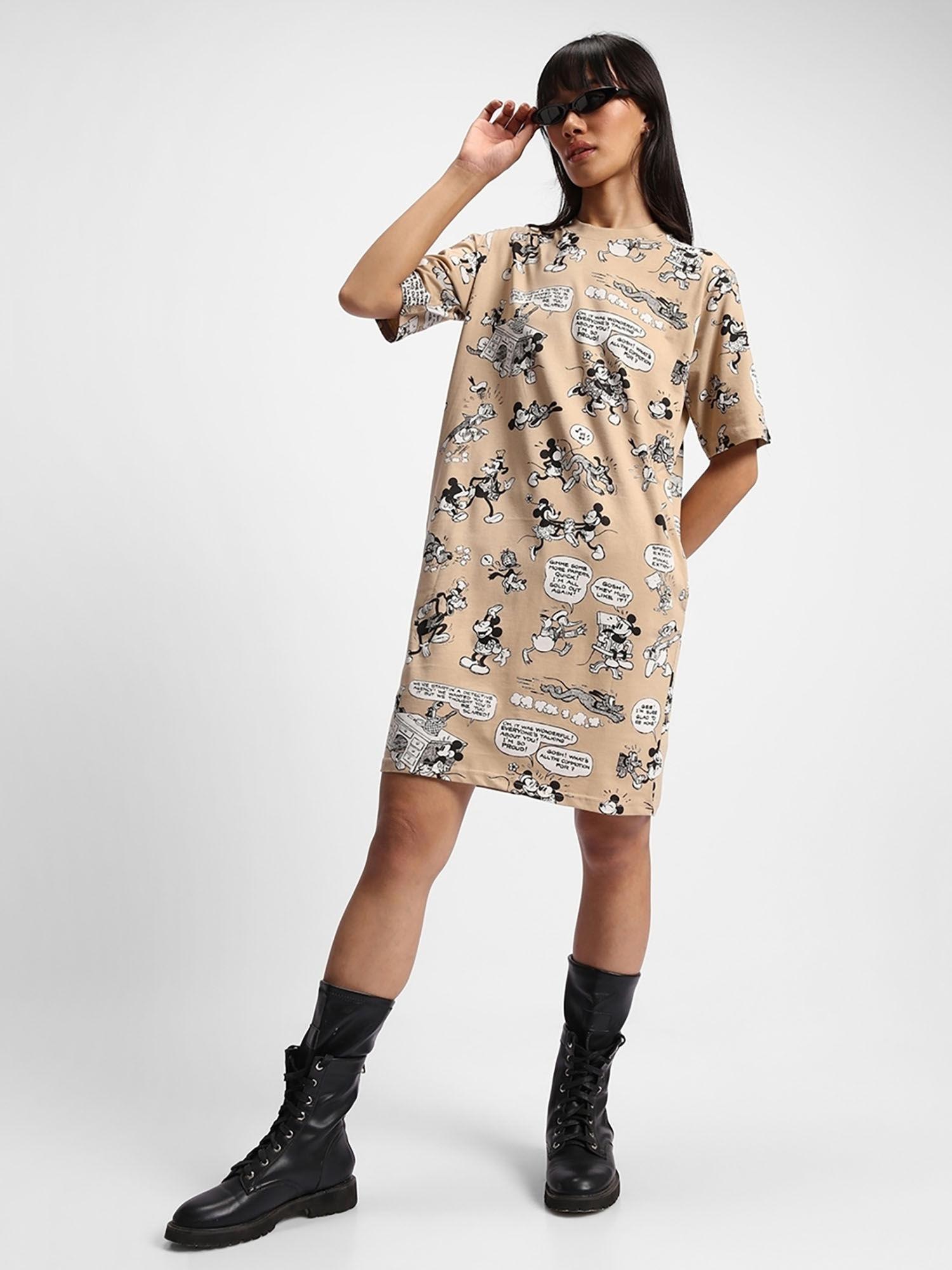 women brown all over printed oversized dress