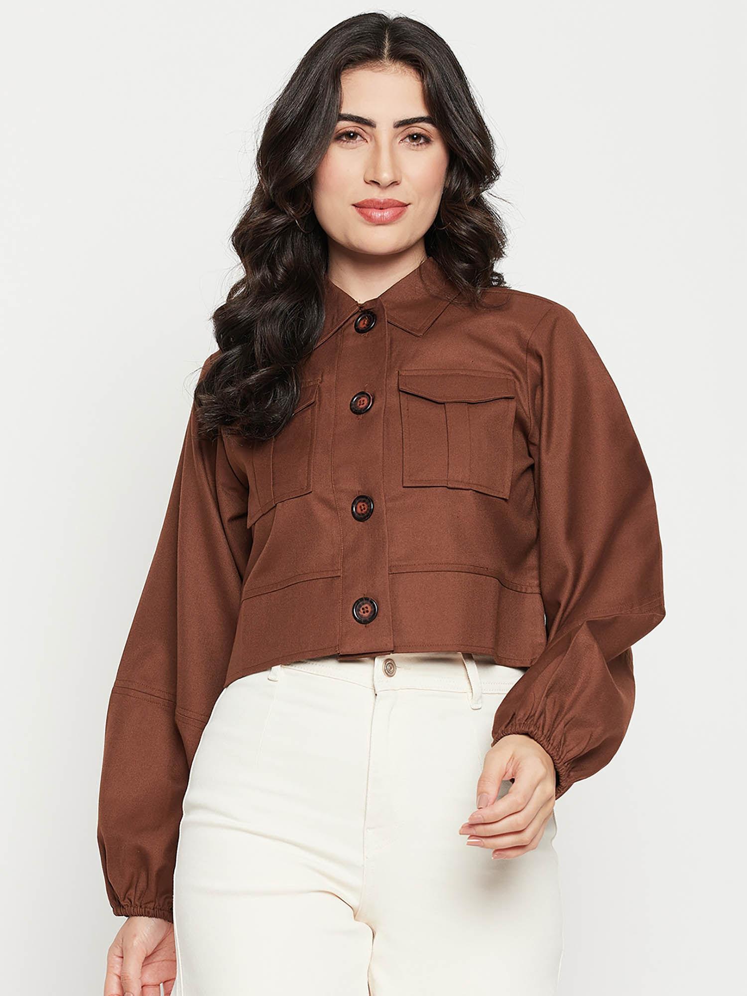 women brown crop jacket