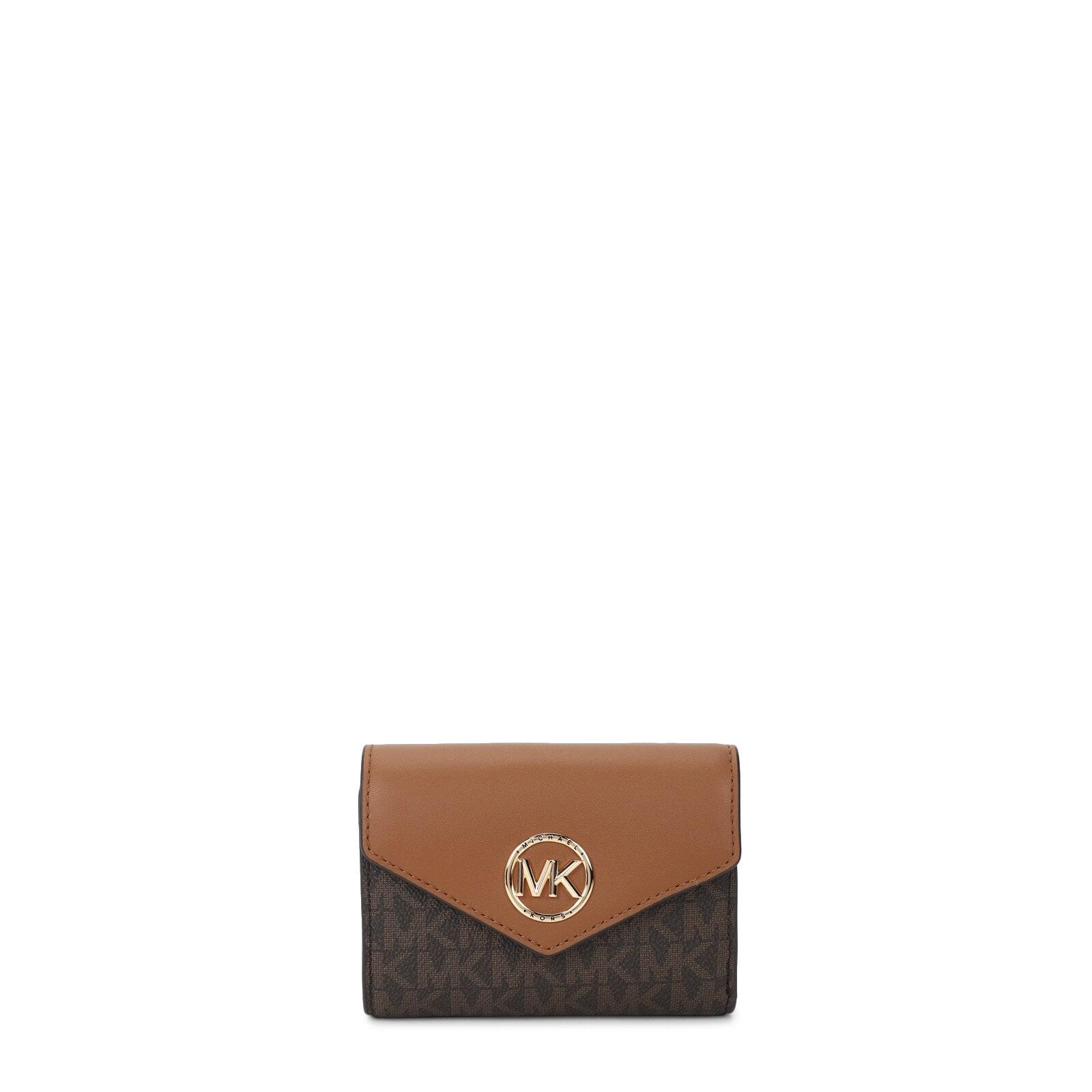 women brown mk monogram trifold envelope wallet