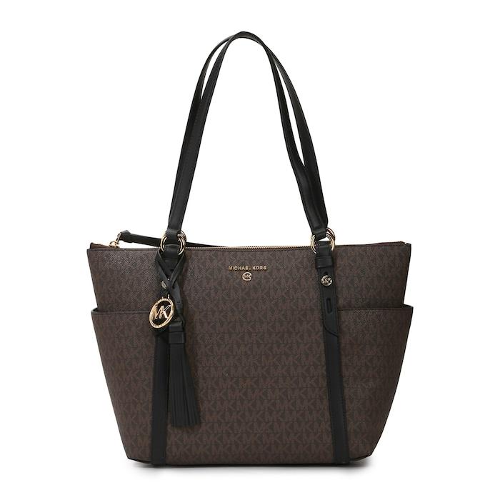 women brown mk sigil medium tote bag with charm
