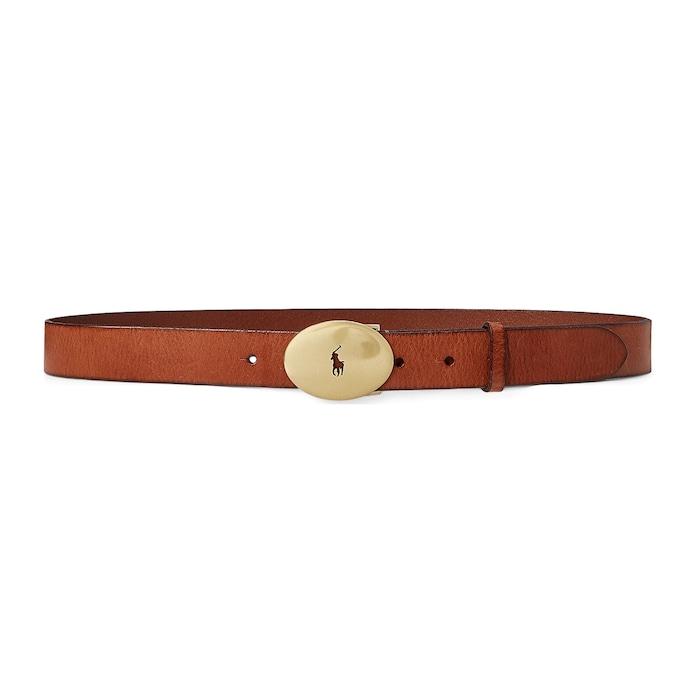 women brown polo id oval-buckle vachetta belt