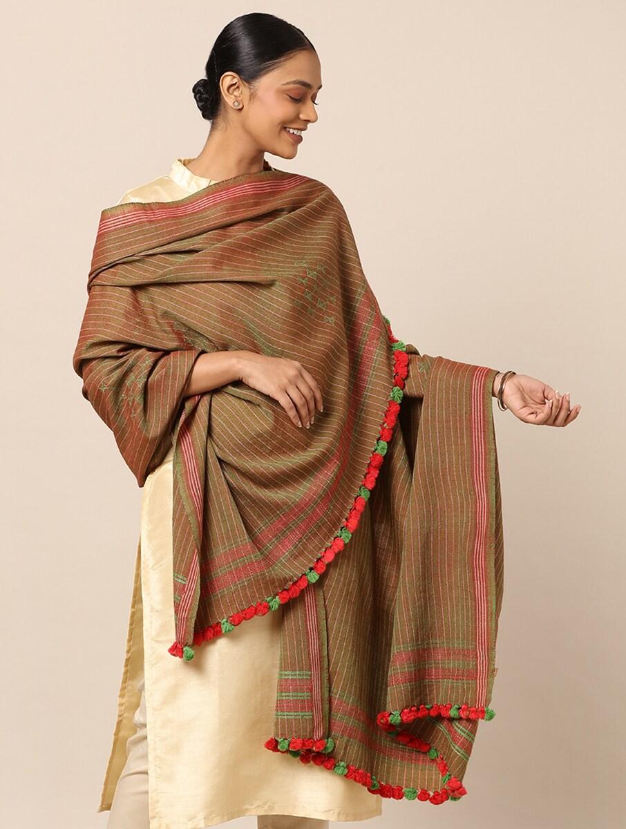 women brown silk blend bhujodi shawls