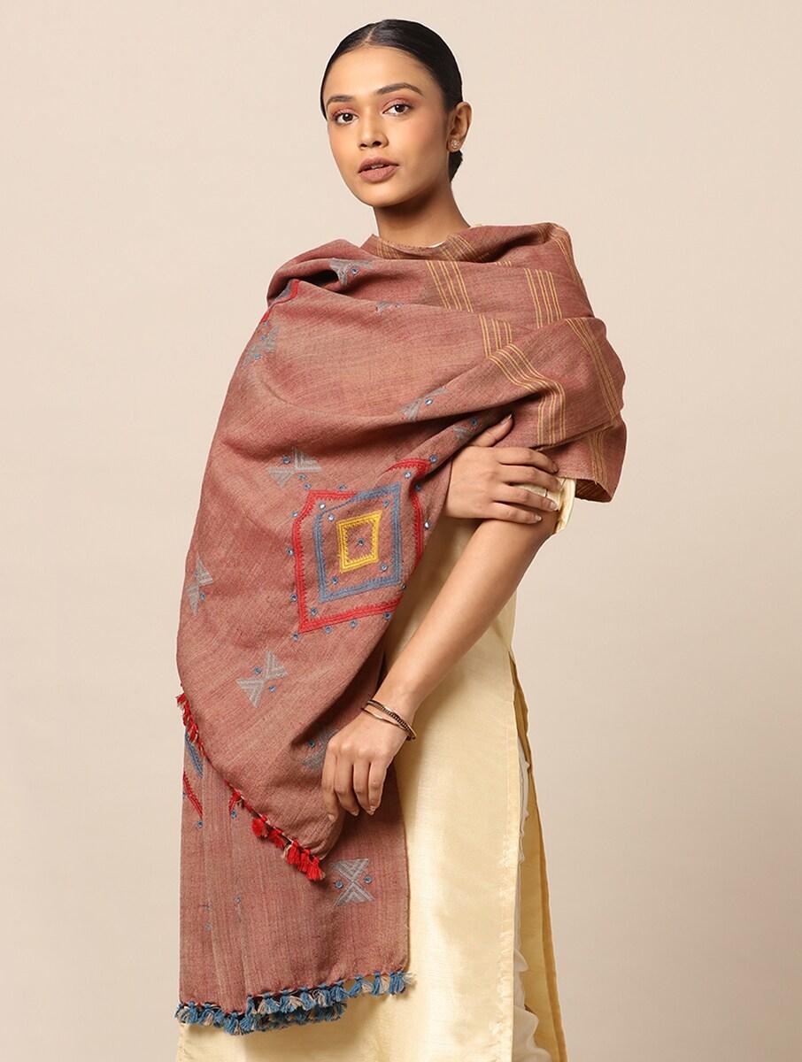 women brown silk blend bhujodi shawls