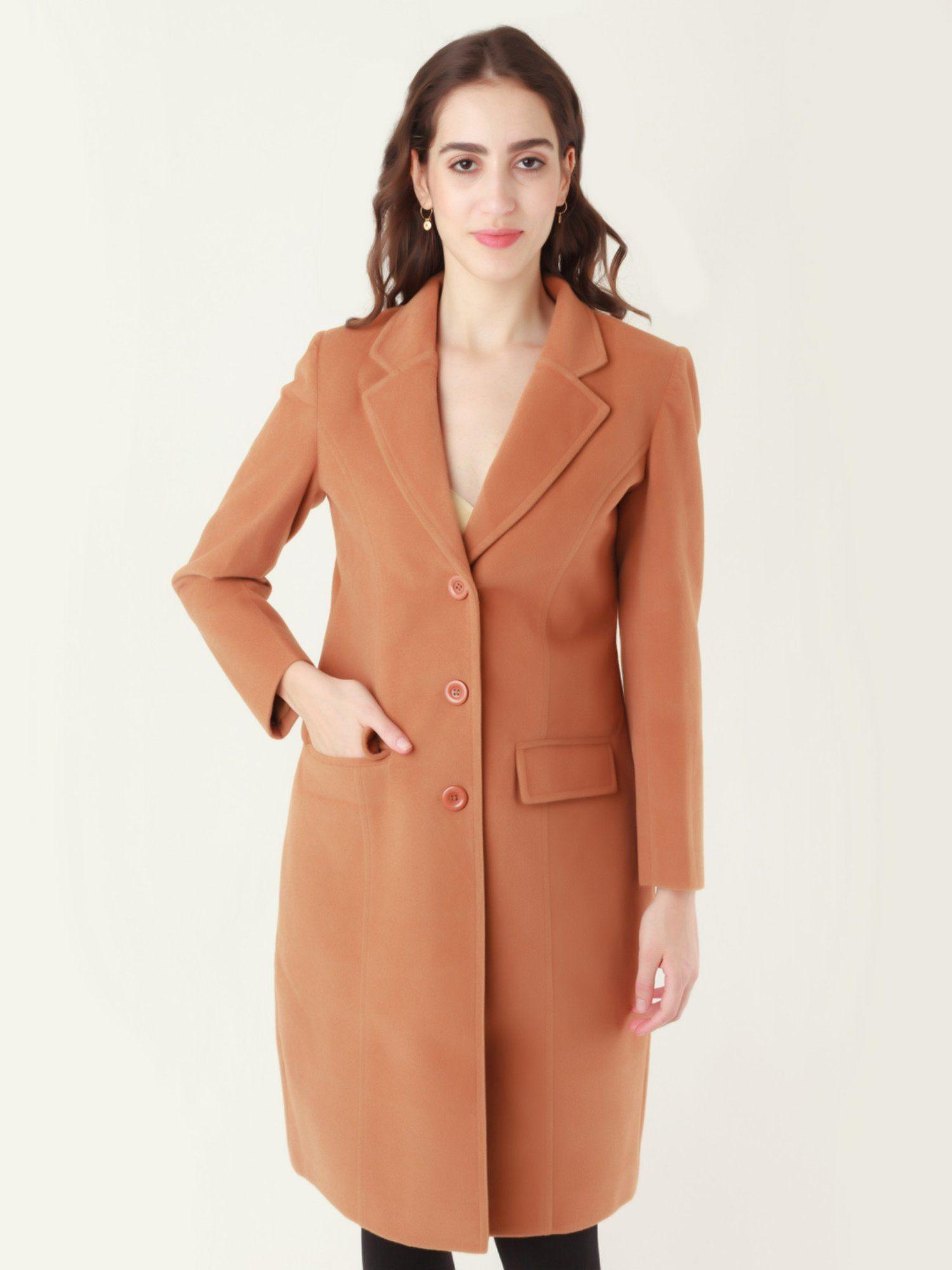 women brown solid coat