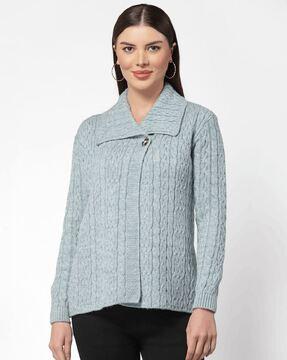 women cable-knit cardigan with spread collar