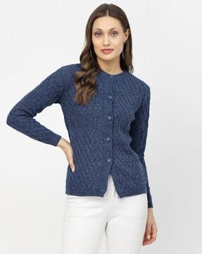 women cable-knit round-neck cardigan