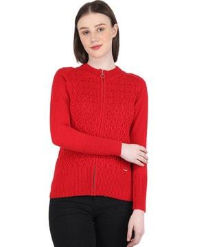 women cable-knit zip-front cardigan