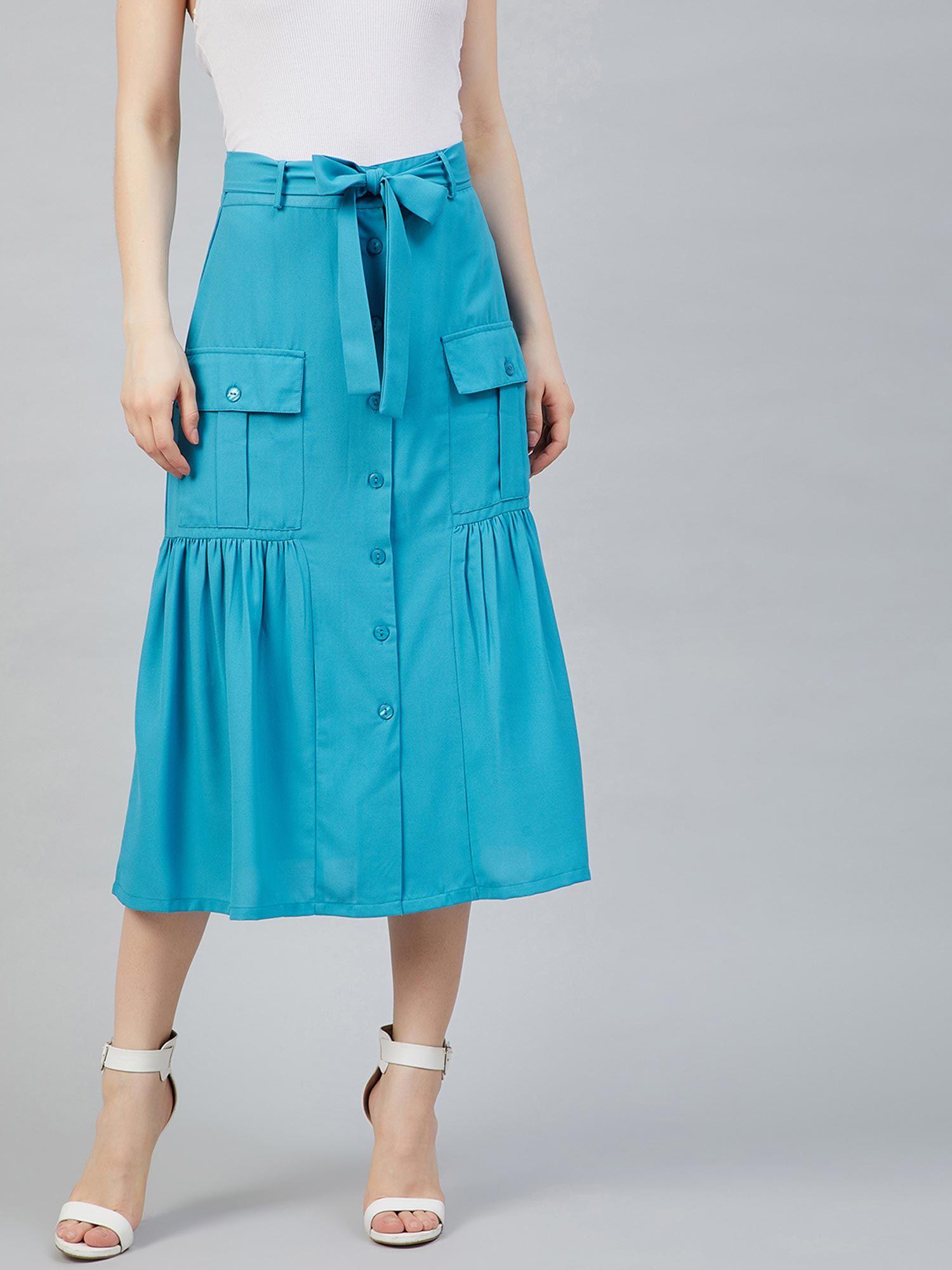 women casual aqua colour solid a-line skirt