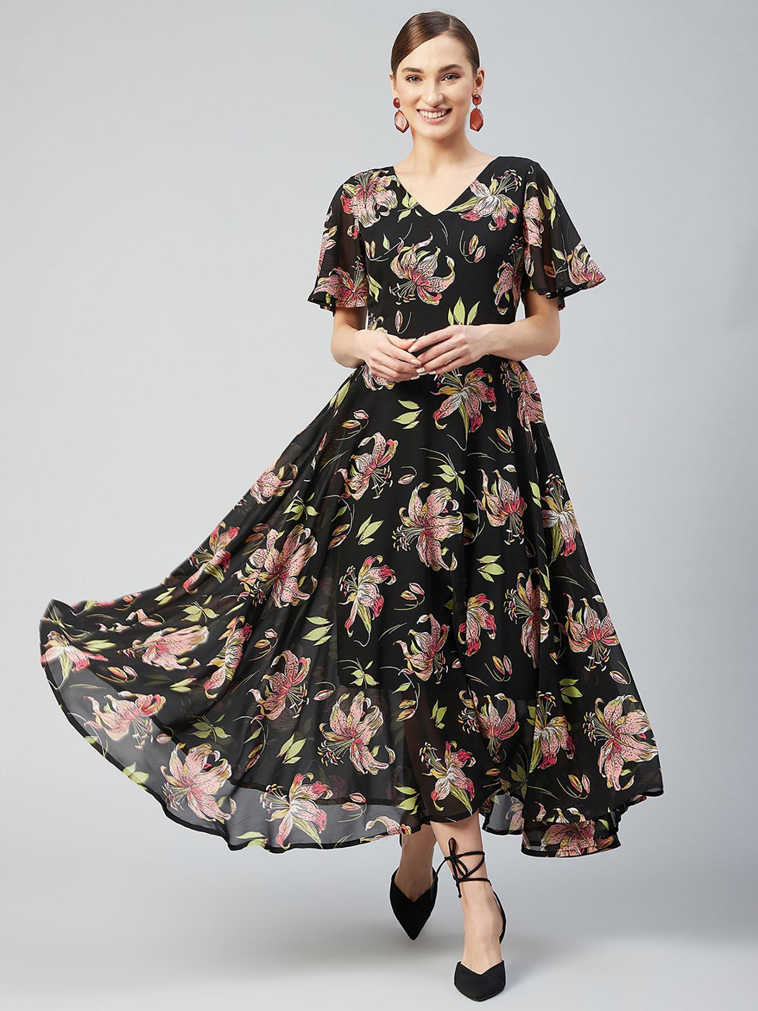 women casual multi-color colour maxi floral print dress (s)