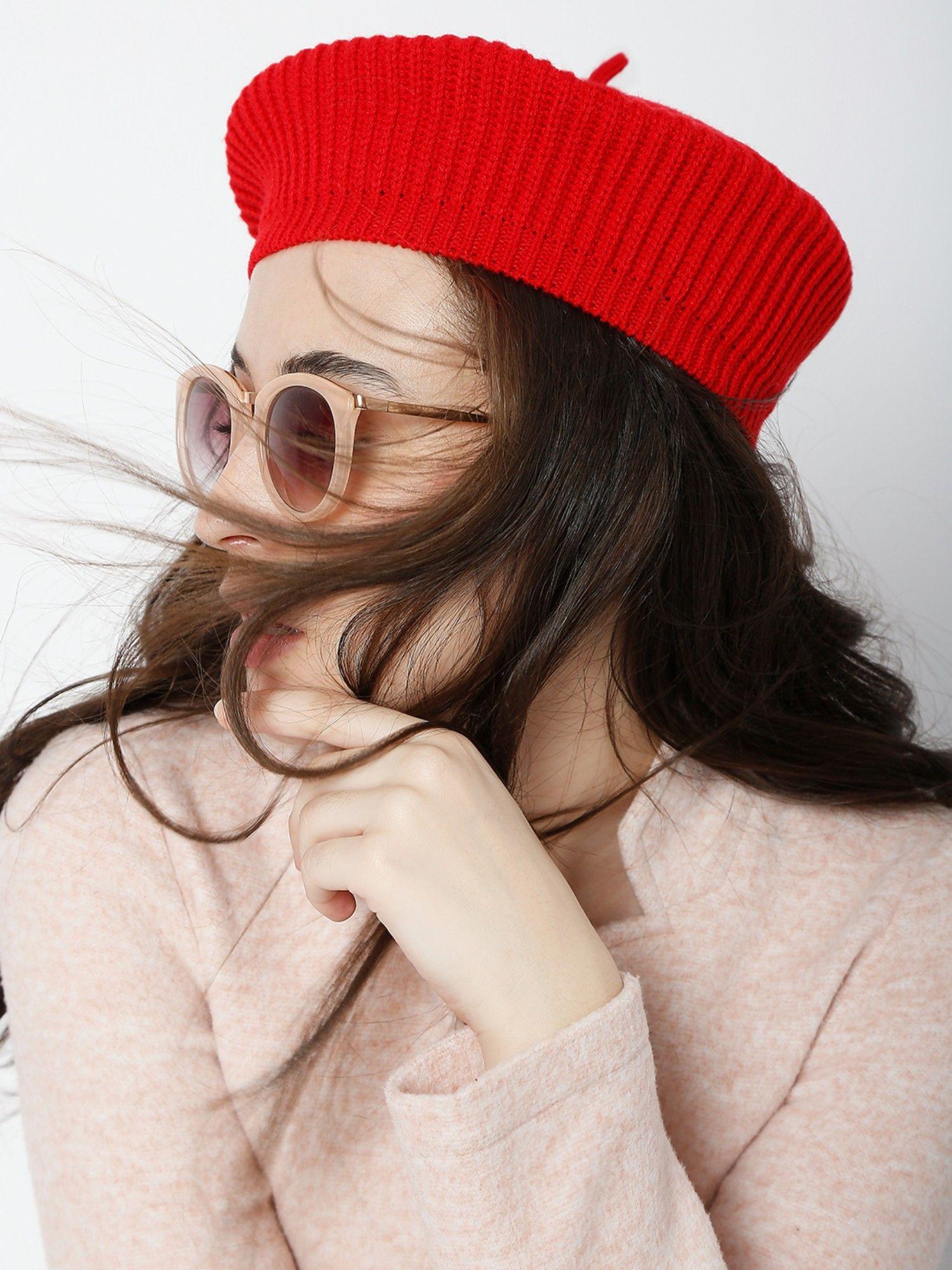 women casual wear red beret cap
