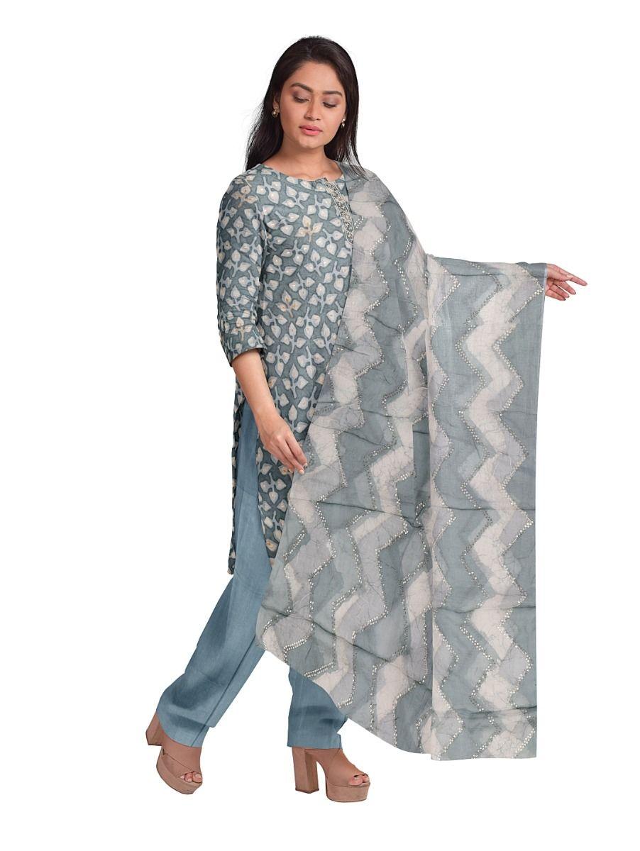 women chanderi cotton grey dress material - pee2131436