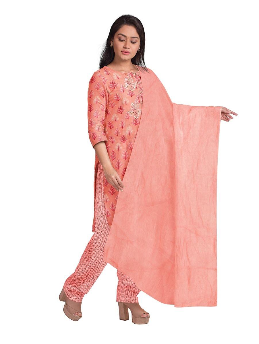 women chanderi cotton peach dress material - okc3605166