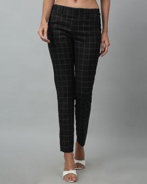 women checked straight fit trousers