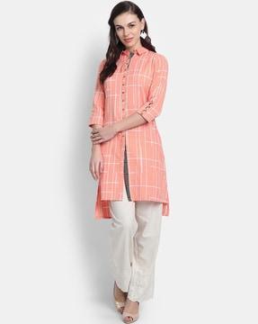 women checked straight kurta