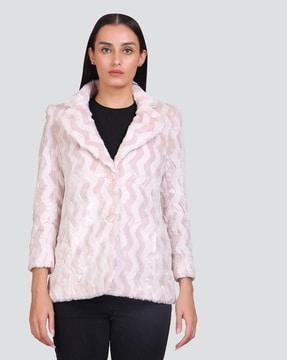 women chevron pattern regular fit coat