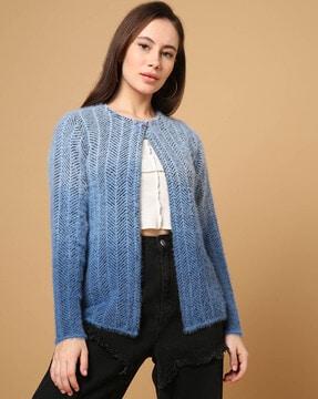 women chevron-knit slim fit cardigan