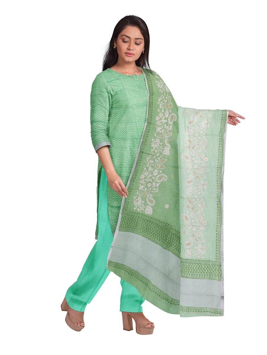 women cotton green color dress material - pee2186746