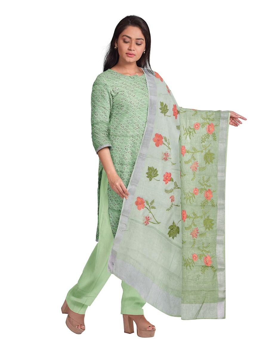 women cotton green color dress material - pee2186747