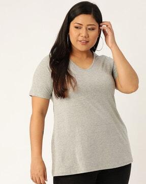 women cotton relaxed-fit v-neck t-shirt
