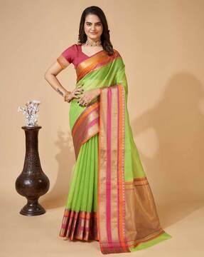 women cotton silk saree with zari border