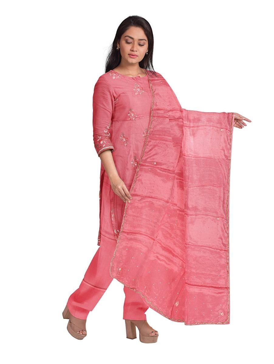 women crepe embroidery pink dress material - pda7830088