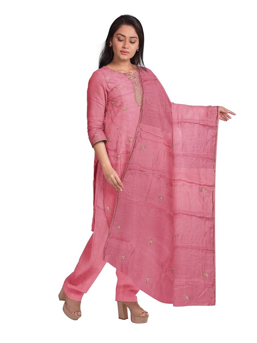 women crepe embroidery pink dress material - pda7830101