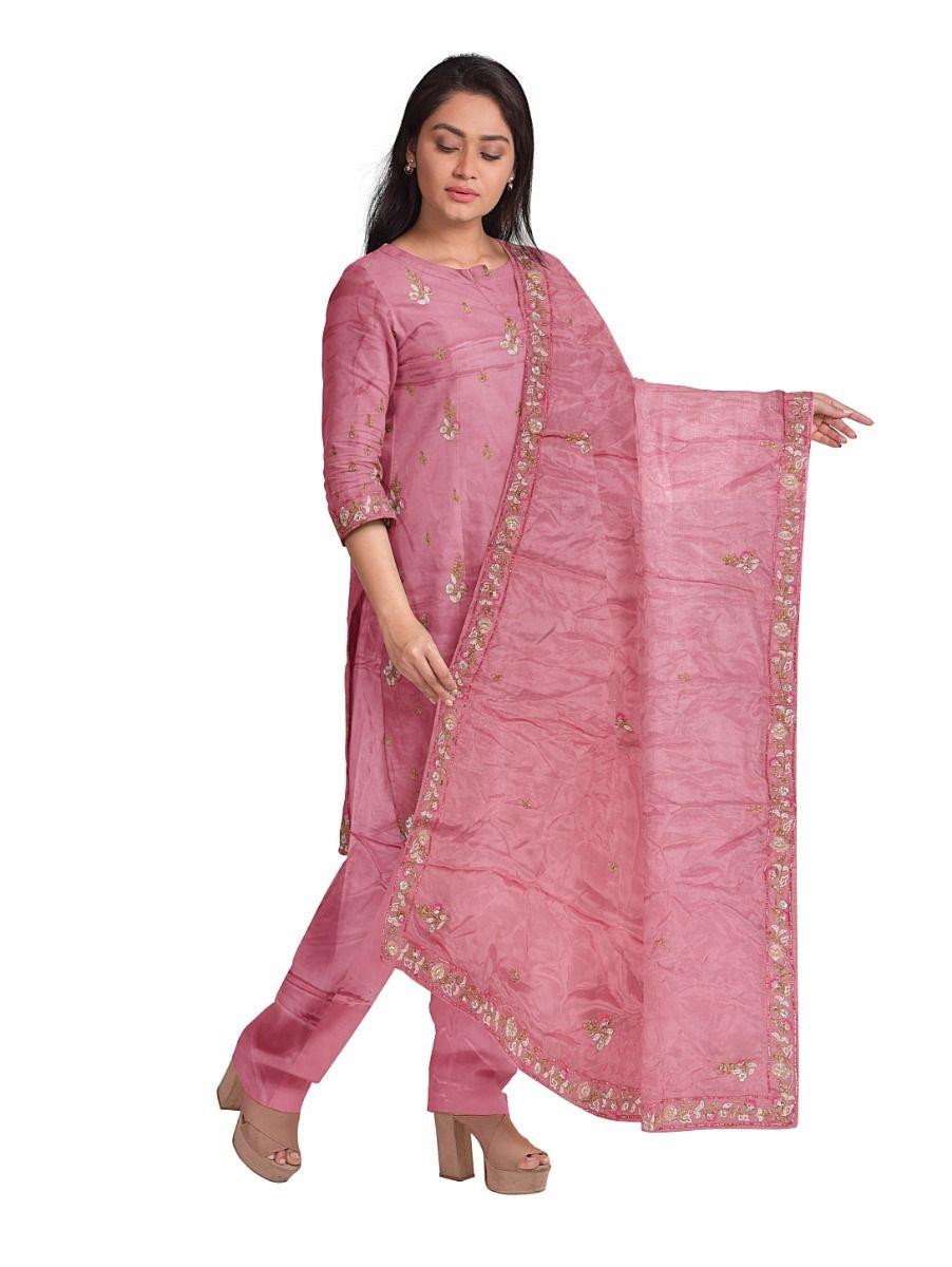 women crepe embroidery pink dress material - pda7830103