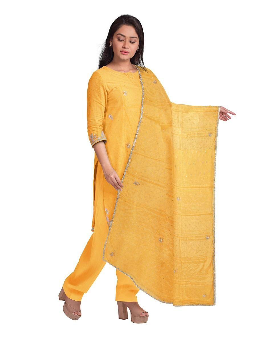 women crepe embroidery yellow dress material - pda7830087