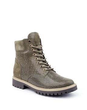 women croc-embossed ankle-length boots