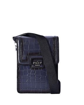 women croc-embossed messenger bag with detachable strap