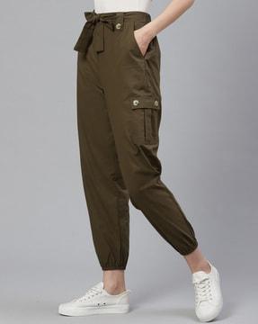 women cuffed cargo pants with tie-up
