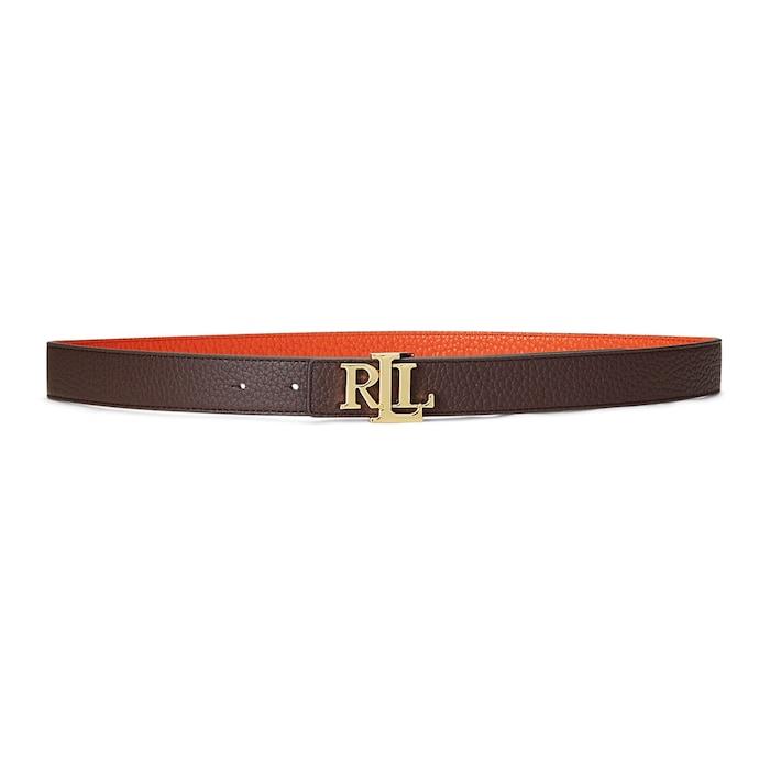 women dark brown logo reversible pebbled leather belt