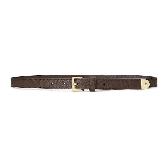 women dark brown pebbled leather skinny belt