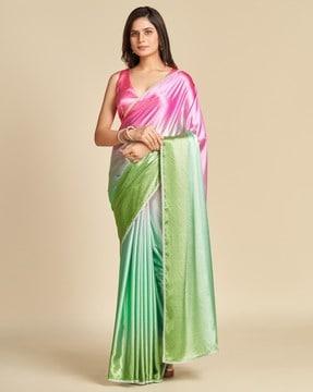 women dual shade saree with lace border