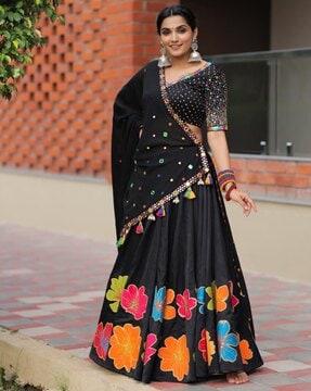 women embellished & embroidered flared lehenga choli set with dupatta