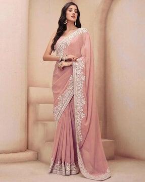 women embellished georgette saree with blouse piece