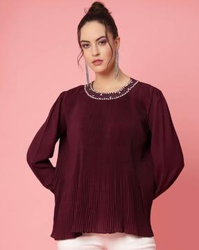 women embellished pleated top