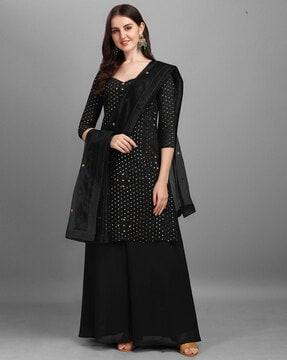 women embellished semi-stitched straight dress material
