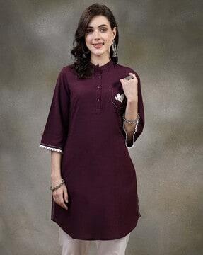 women embroidered a-line tunic with patch pocket