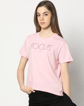 women embroidered boxy fit crew-neck t-shirt