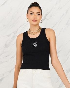 women embroidered fitted tank top