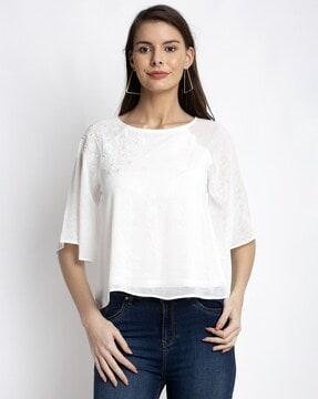 women embroidered relaxed fit blouson top