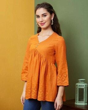 women embroidered v-neck a-line tunic