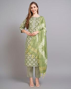 women embroidery straight kurta set with dupatta