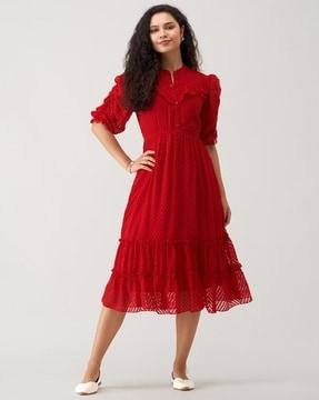 women fit & flare dress with short sleeves