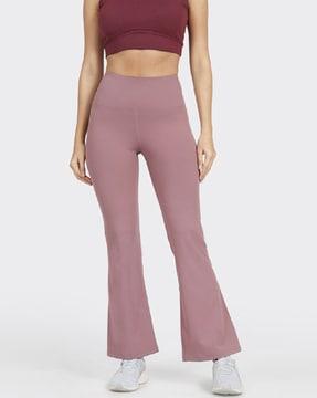 women flared flat-front trousers
